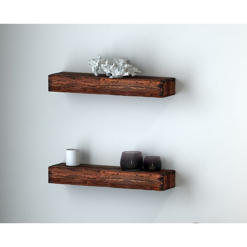 Distressed Acacia Wood Floating Wall Shelves (Set of 2) - 48"