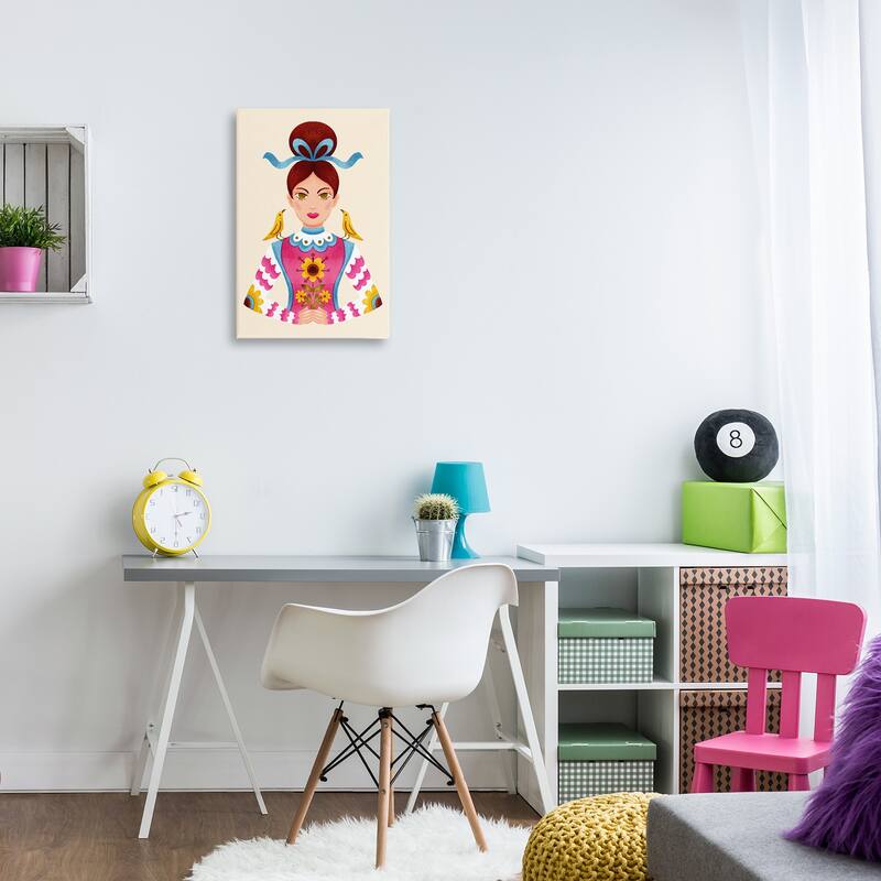 Stupell Brunette Girl with Birds Canvas Wall Art Design By Hannah Moren