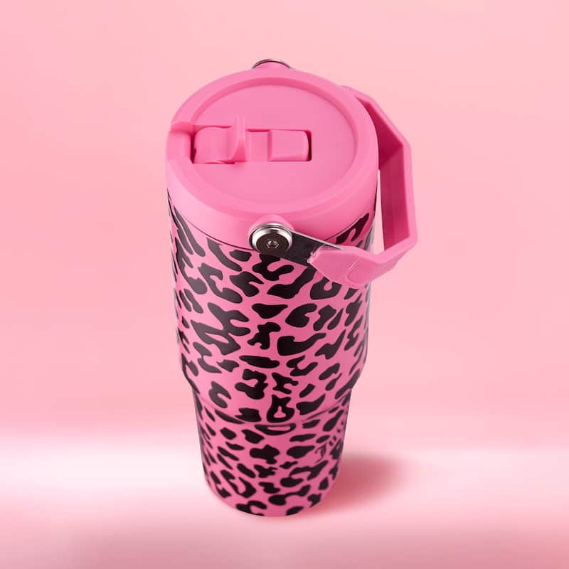 Juicy Couture Flip & Sip Hydration Stainless Steel Screw Top Tumbler with Flip Straw and Carry Handle