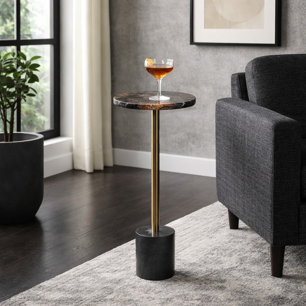 Petrified Wood Side Table - 24", Gold & Black - 24.0"
