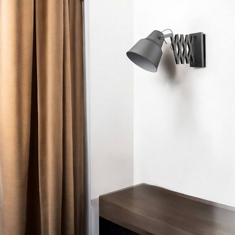 Grey Plug-In Wall Sconce with Metal Shade and Adjustable Arm Dimmable Light Fixture E26 Socket - 13.75" H x 12.25" W x 50" D