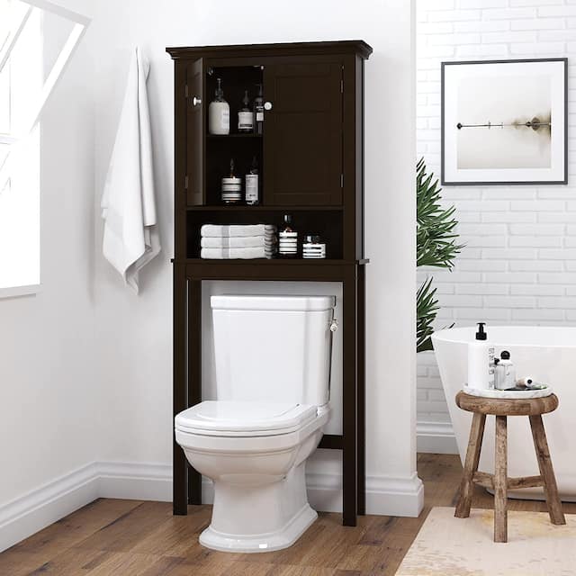 Spirich Home Bathroom Shelf Over-The-Toilet, Bathroom SpaceSaver, Bathroom Bathroom Storage Cabinet Organizer with Drawer - Espresso