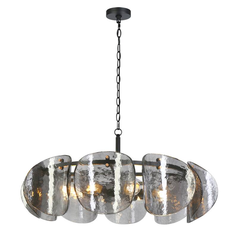 Kasy Modern 8-Light Drum Smoky Glass Chandelier Wagon Wheel Lights for Dining Living Room Bedroom