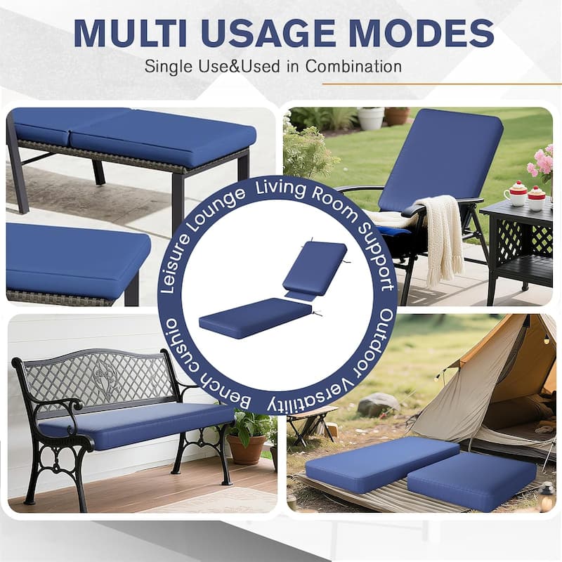 AECOJOY Chaise Lounge Cushions Outdoor Set of 2, Patio Lounge Chair Cushion for Outdoor Furniture