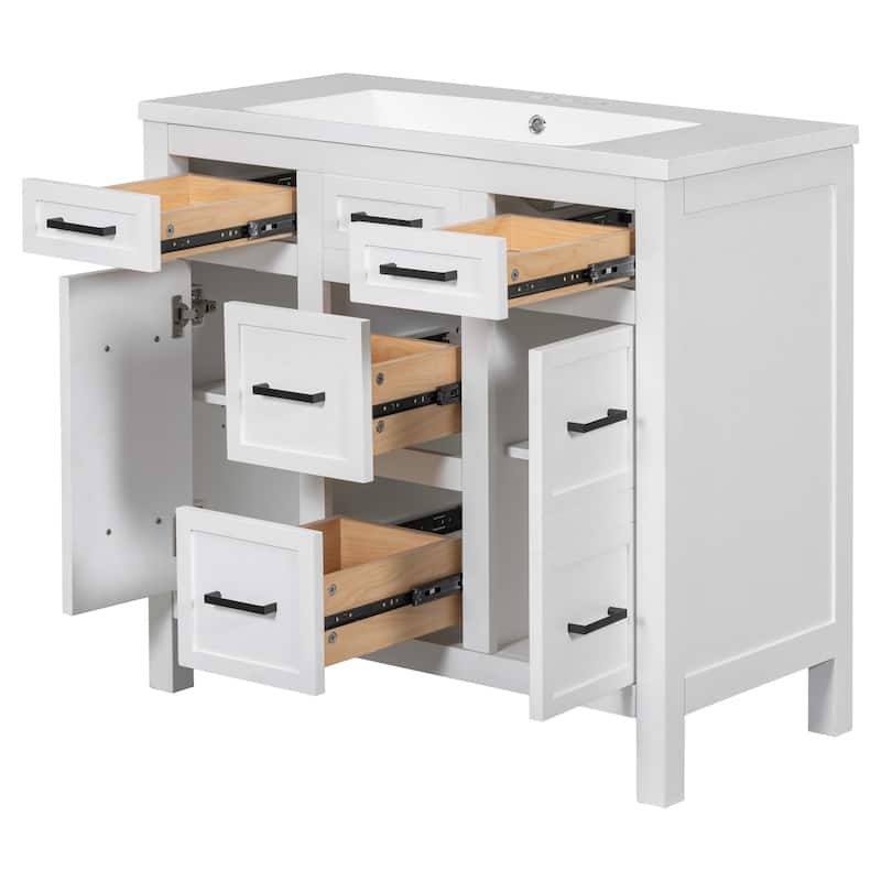 Multifunctional Bathroom Vanity, Freestanding Vanities with Adjustable Shelf, Storage Cabinet with 4 Drawers and 2 Doors