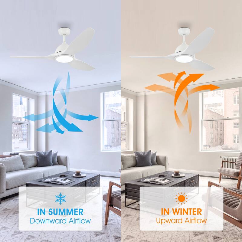 52" Modern White ABS 3-blade Propeller Ceiling Fan with Light and Remote
