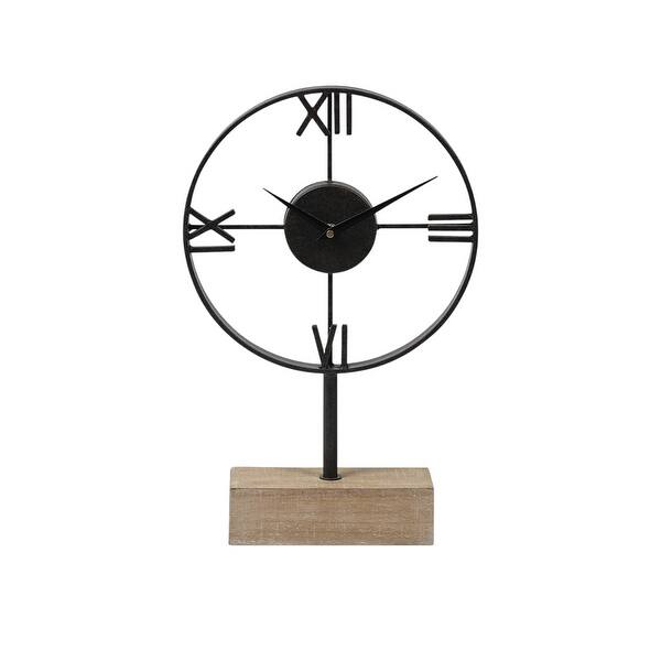 Black Metal Wood Desk Table Clock With Open Metal Frame Black Metal Wood Desk Table Clock With Open Metal Frame