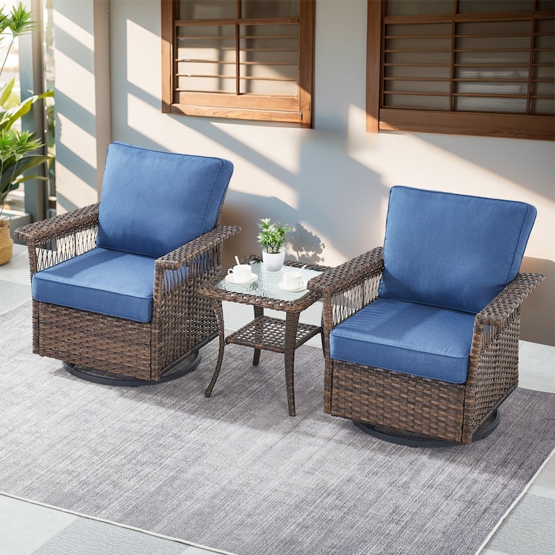 Gymojoy Patio Gilder Rocking Chairs with Side Table - Brown - Blue