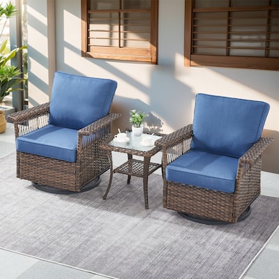 Gymojoy Patio Swivel Rocking Chairs & Table and Ottoman - Brown