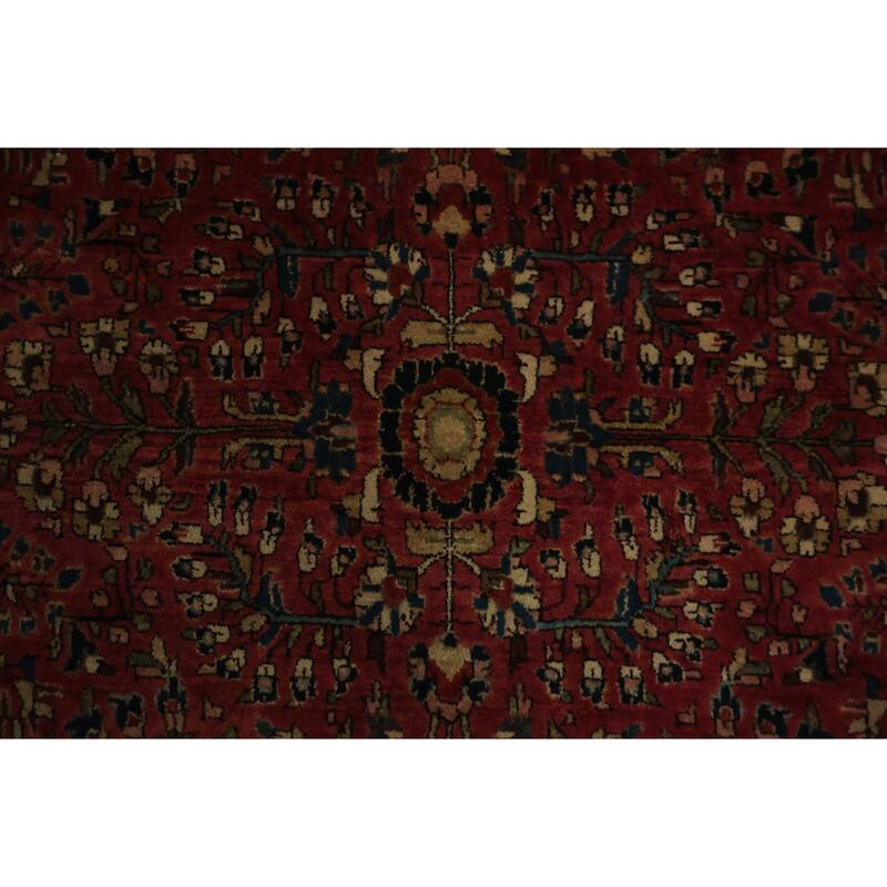 Hand Knotted Oriental 100% Wool Carpet Traditional Floral Red Sarouk Area Rug - 4' 10'' X 3' 4''