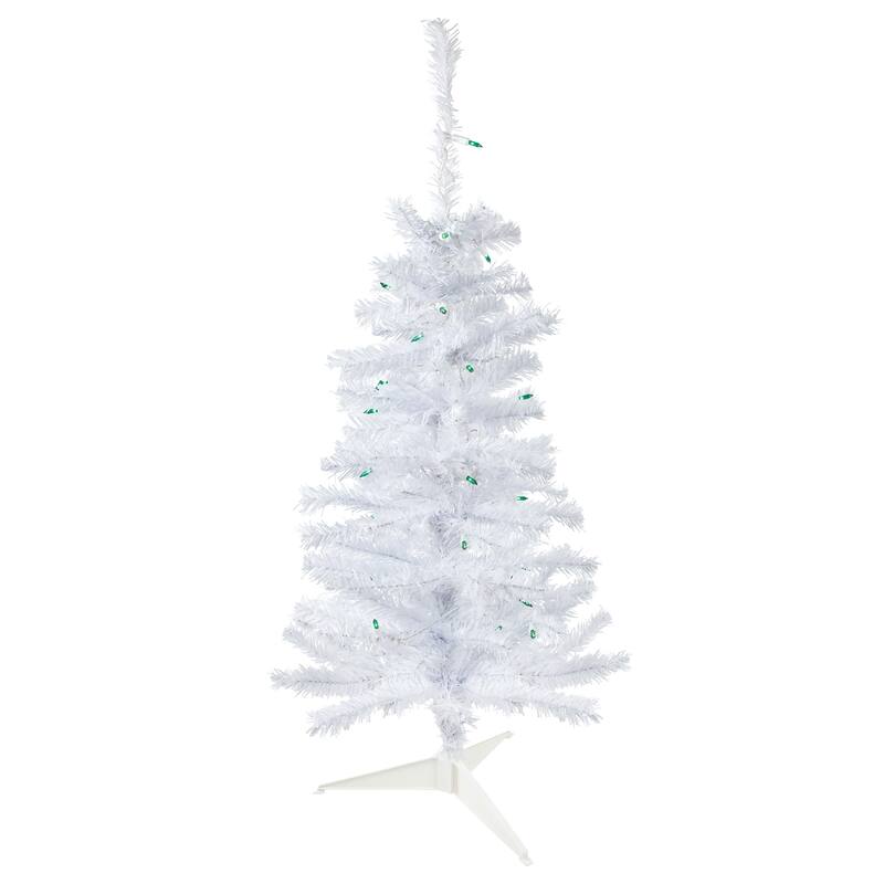 3' Pre-Lit Woodbury White Pine Slim Artificial Christmas Tree - Green
