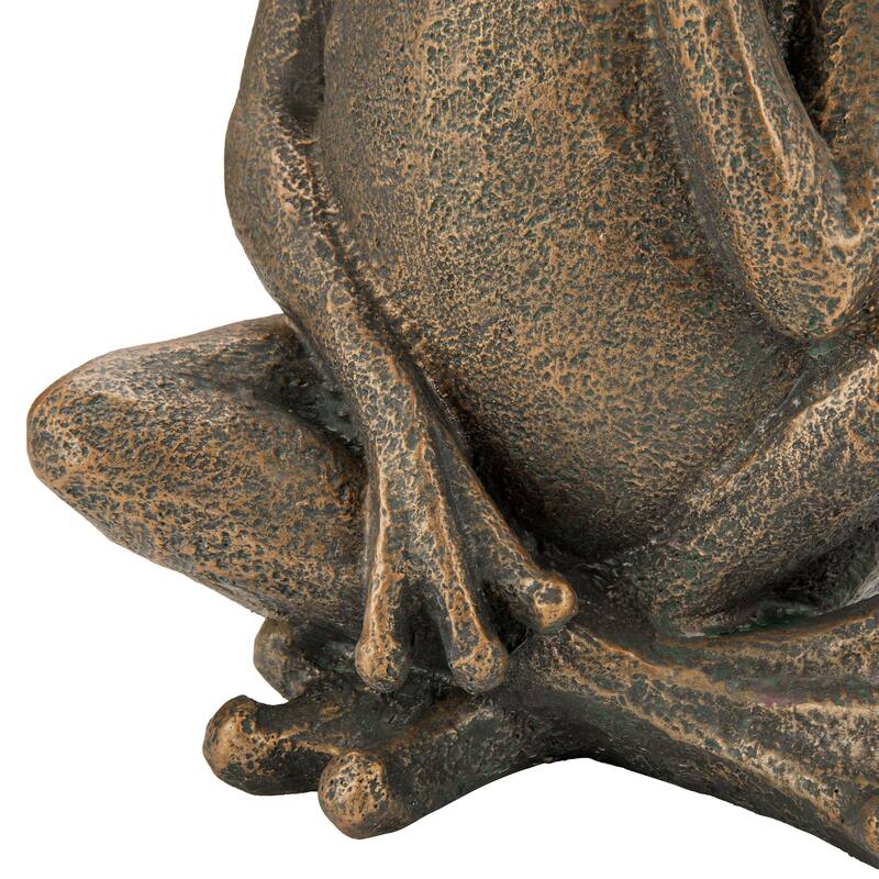 Glitzhome 12''H Resin Bronze Squatting Sitting Frog Statue