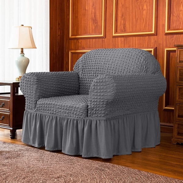 slide 2 of 42, Subrtex 1 Piece Armchair Slipcover Seersucker Skirt Stretch Spandex Furniture Protector Gray