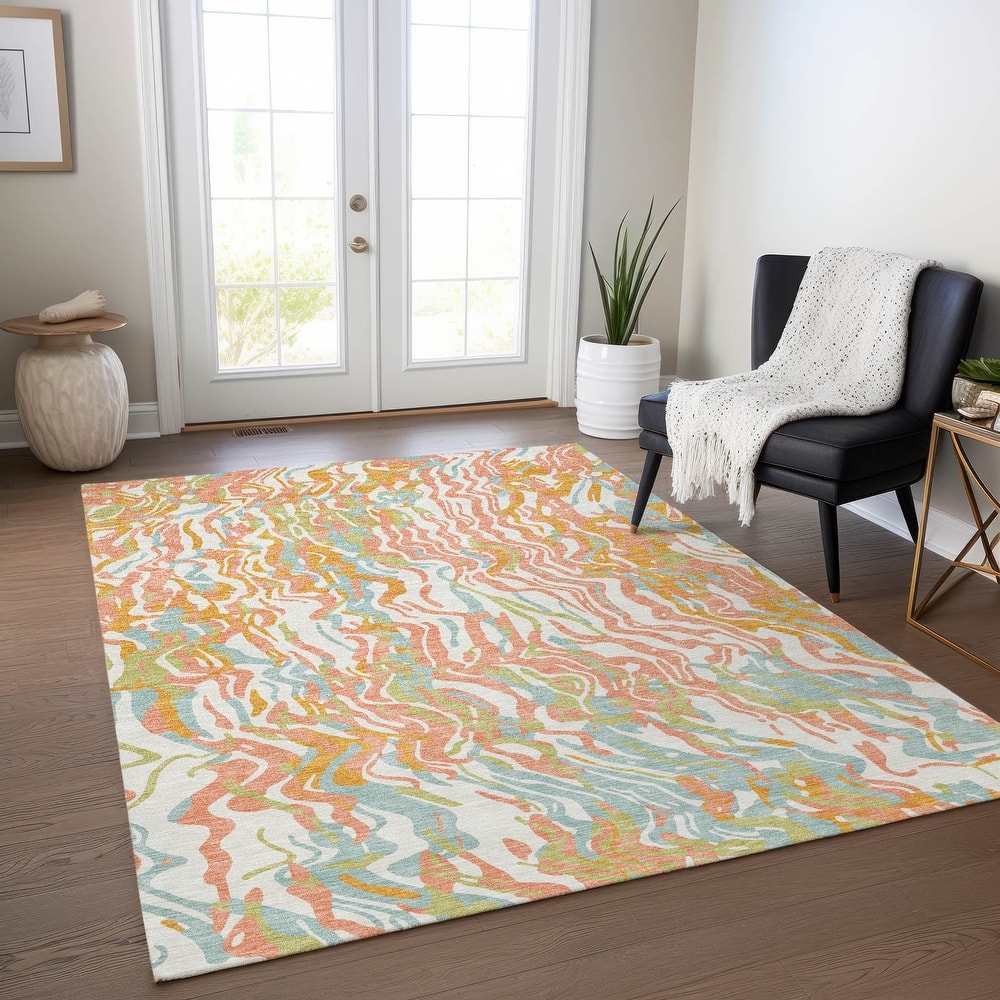 Machine Washable Indoor/ Outdoor Abstract Flow Chantille Rug