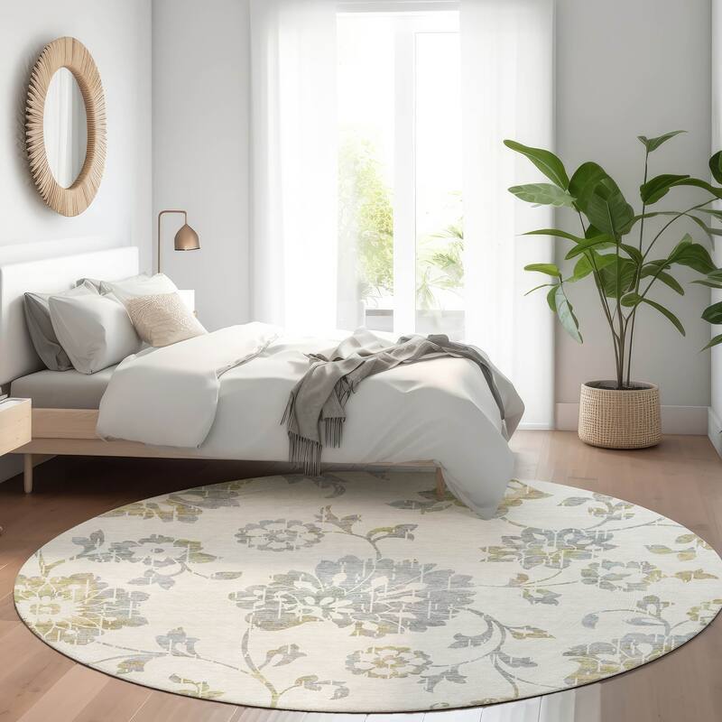 Premium Washable Super Soft Floral Whimsy Mayfield Rug - Ivory - 8' x 8'