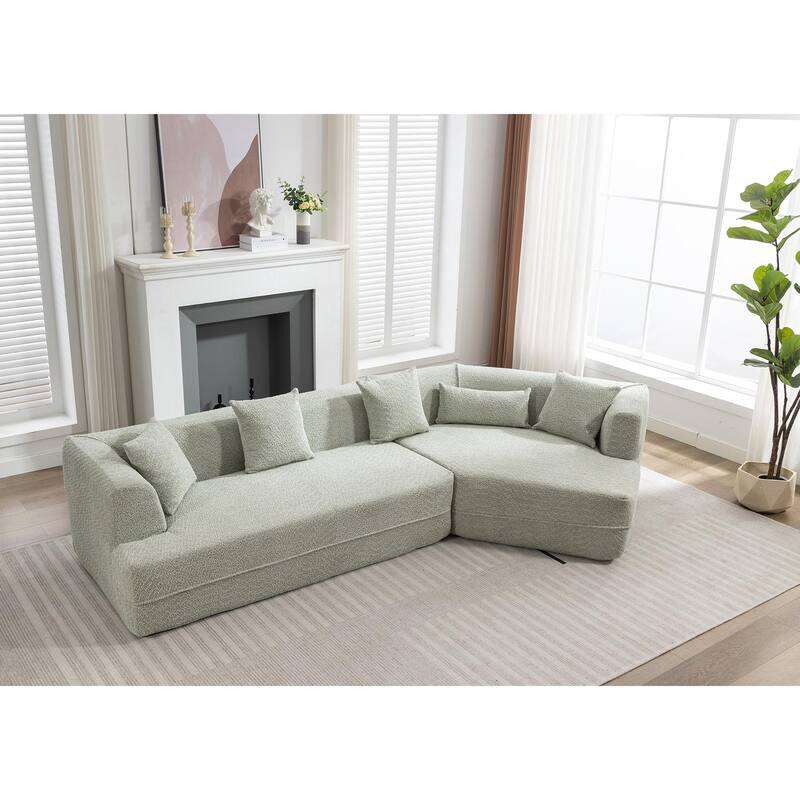 128" Modular Sectional Sofa for Living Room, Soft Boucle Lounge Sofa w/ Pillow, Modern Reversible Upholstered Couch