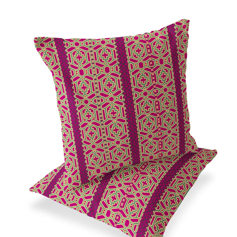 HomeRoots Set of Two 16" X 16" Pink and Green Blown Seam Striped Indoor Outdoor Throw Pillow - 16.00' X '16.00' X '5.00
