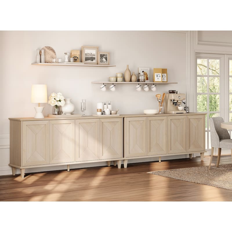 Large Buffet Cabinet with Handcrafted Pop-Up Doors for Dining Room - Light oak - 130 inches in width