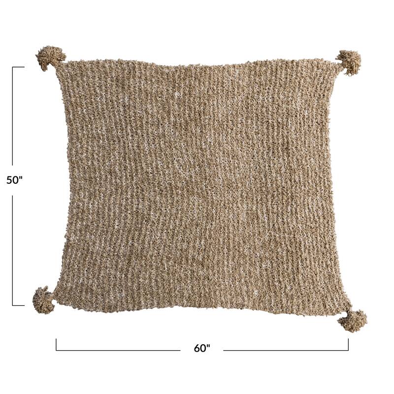 Woven Fabric Chunky Knit Throw with Tassels - Tan - 60.0"L x 50.0"W x 0.1"H