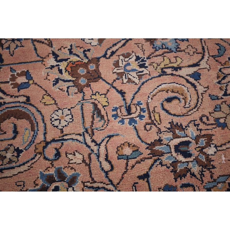 Traditional Mashad Persian Vintage Area Rug Hand-Knotted Wool Carpet - 8'4"x 11'2"