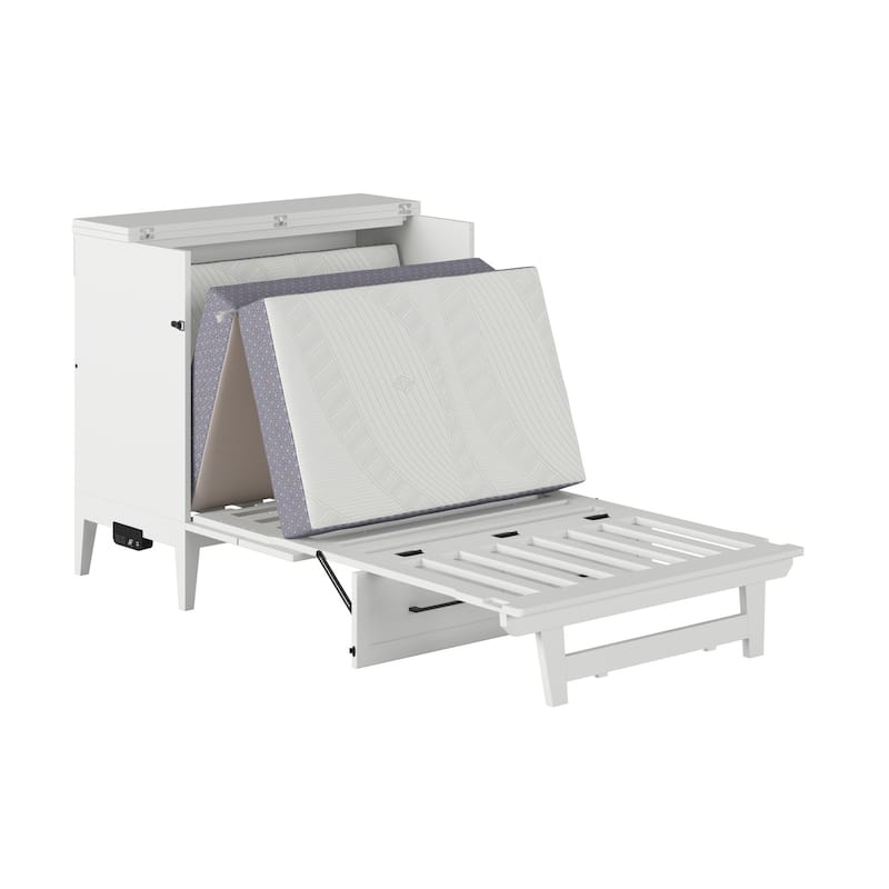 Twin Murphy Bed with Storage Chest & Charger - Solid Wood Folding Bed - Space Saving Furniture