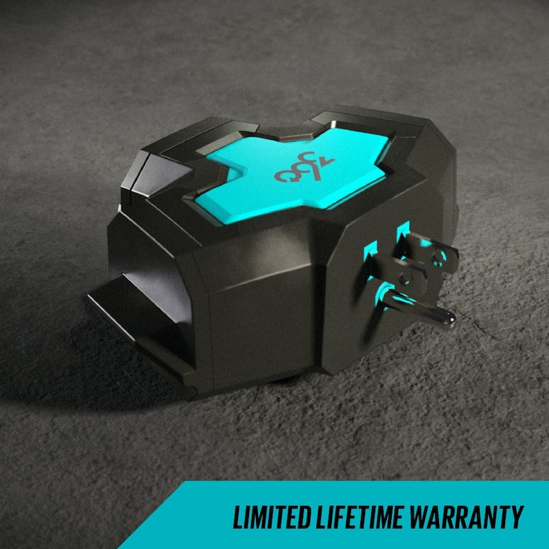 Heavy-Duty 3-Outlet Outdoor Adapter PowerHub - Aqua/Grey - Blue