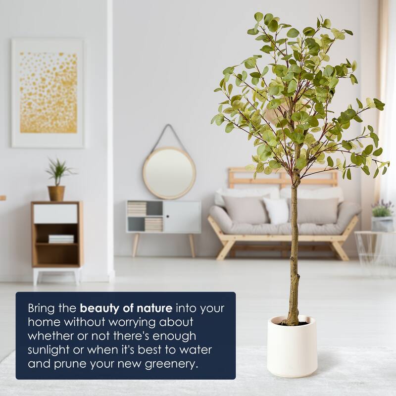 American Art Decor Artificial Faux Tree in White Tapered Ceramic Pot