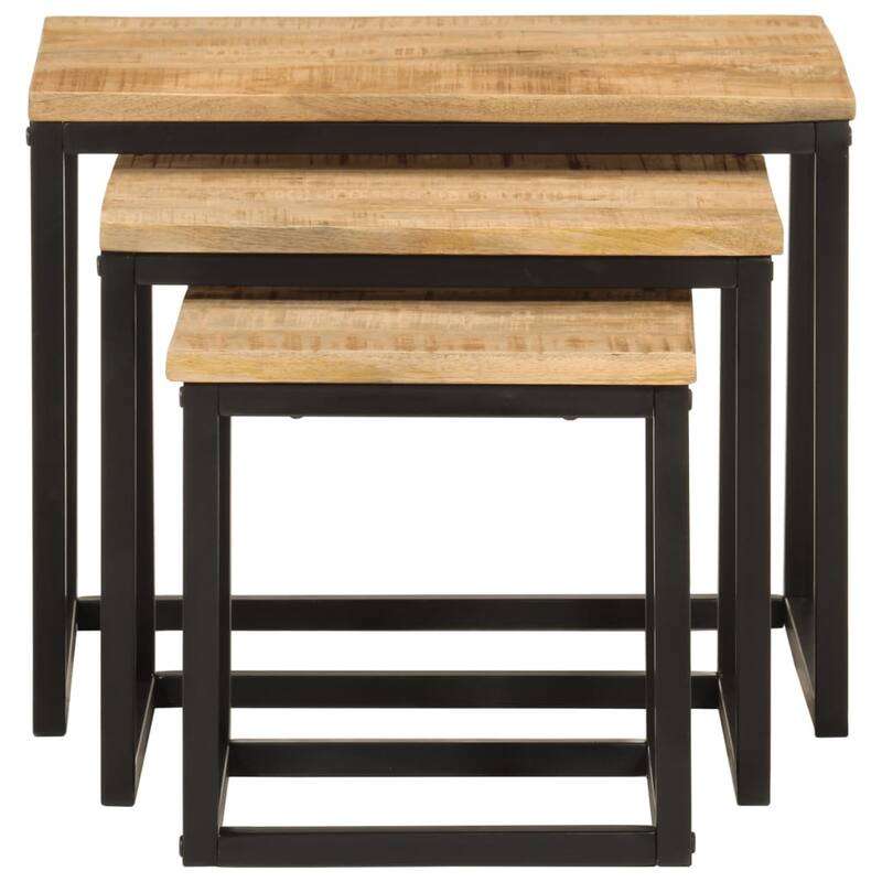 vidaXL Nesting Coffee Table Brown, Black Solid Mango Wood, Iron - 15.7 x 19.7 x 15.7