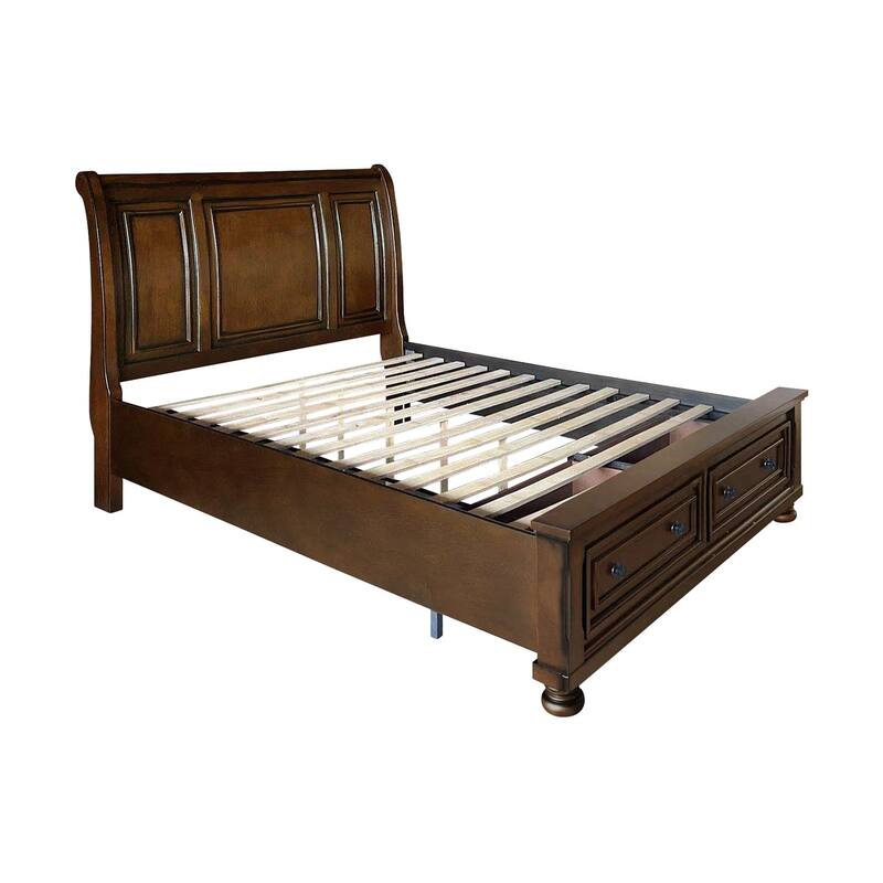 Chelsey Brown Cherry Storage Sleigh Platform Bed