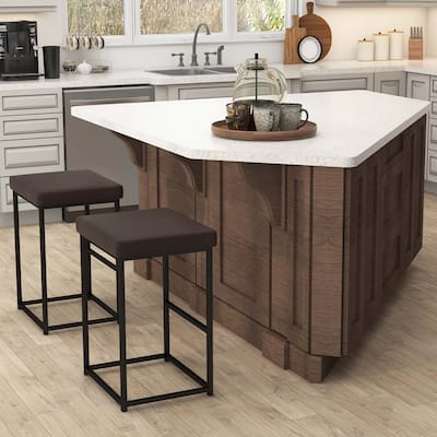 2PCS 30" Barstools Upholstered Bar Height Chairs PU Leather w/Footrest