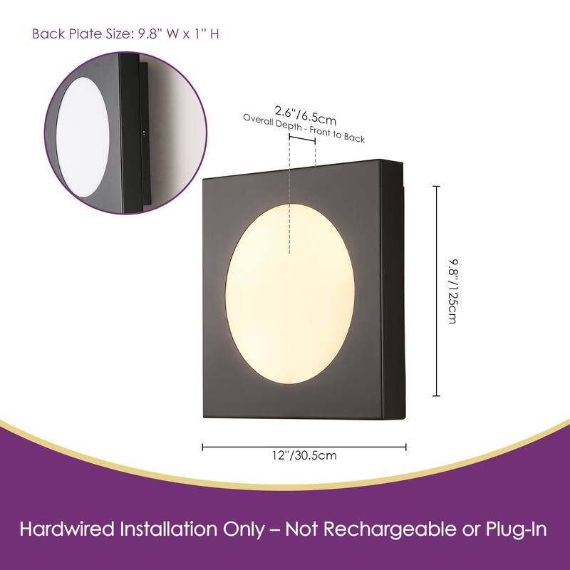 12-in Minimalist Matte Black Rectangle LED Wall Sconce/Flush Mount Ceiling light with Milky White Arcylic Diffuse