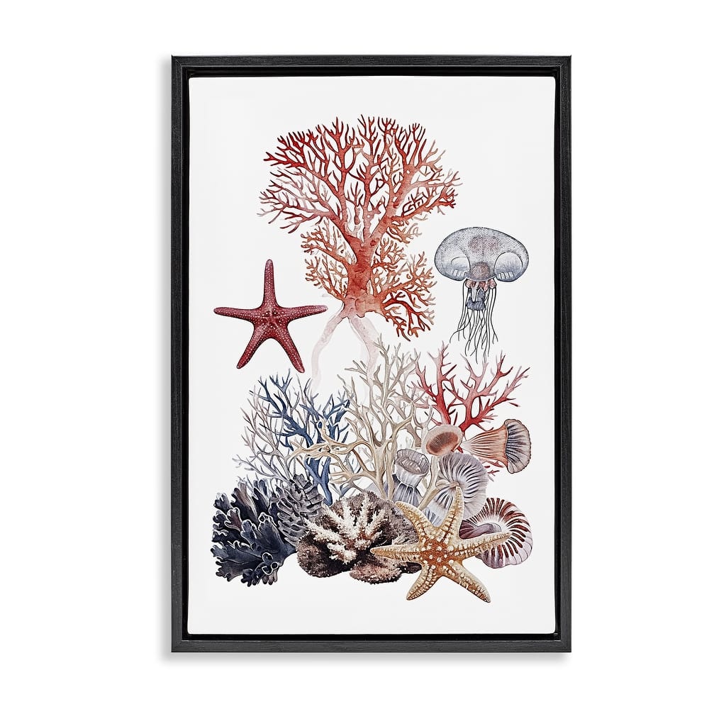 Stupell Aquatic Animals & Coral Framed Floater Canvas Wall Art Design By Ramona Murdock