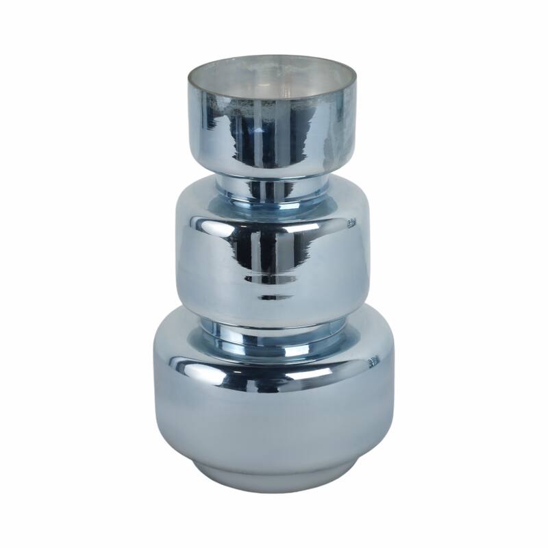 Glass Vase Sculptural Stacked Cylinder Modern Coastal Silhouette - 6" x 6" x 10"