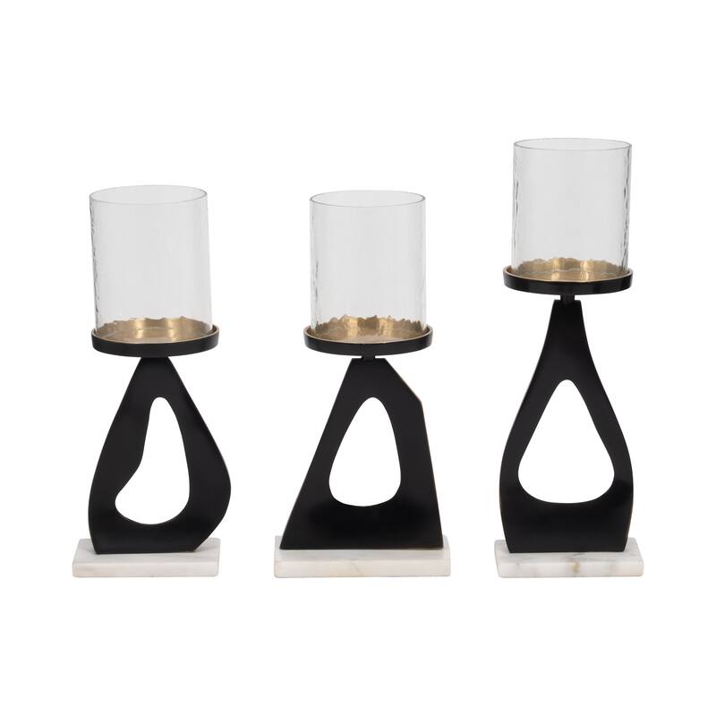 Candle Holders Set of 3 - Metal Marble Base, 13/15"