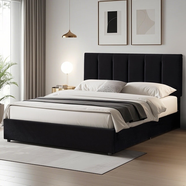 Black Bed Frame with 4 Storage Drawers Upholstered Platform Bed Frame with Adjustable Headboard On Sale Bed Bath Beyond 40817731
