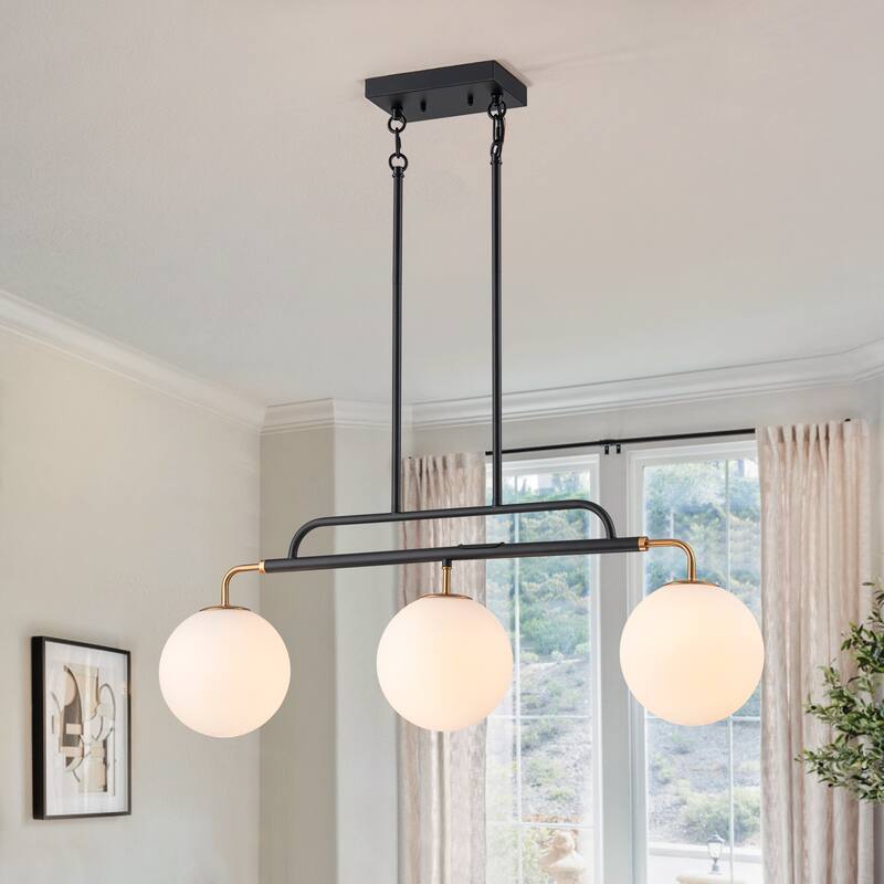 3 - Lights Modern Linear Globe Chandelier Kitchen Island Pendant Light - W33.9" - W33.9"