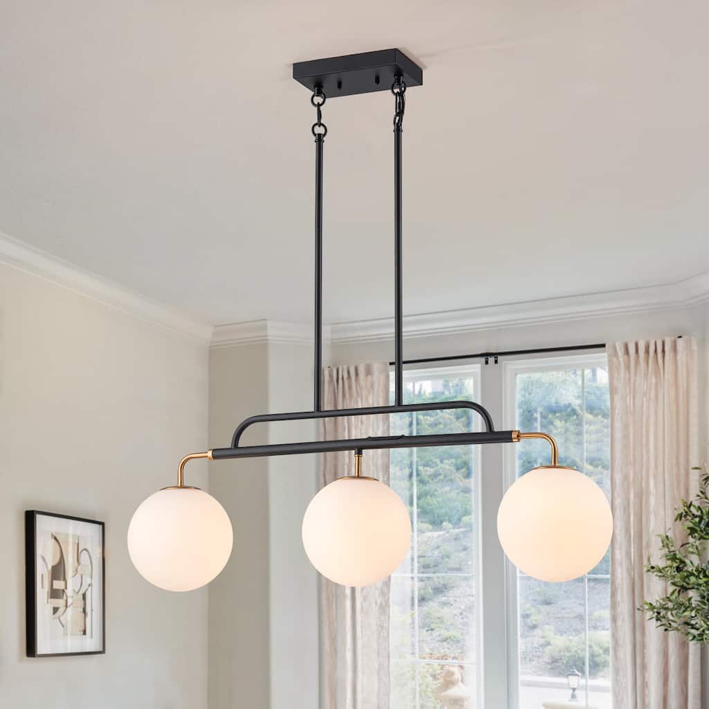 3 - Lights Modern Linear Globe Chandelier Kitchen Island Pendant Light - W33.9"