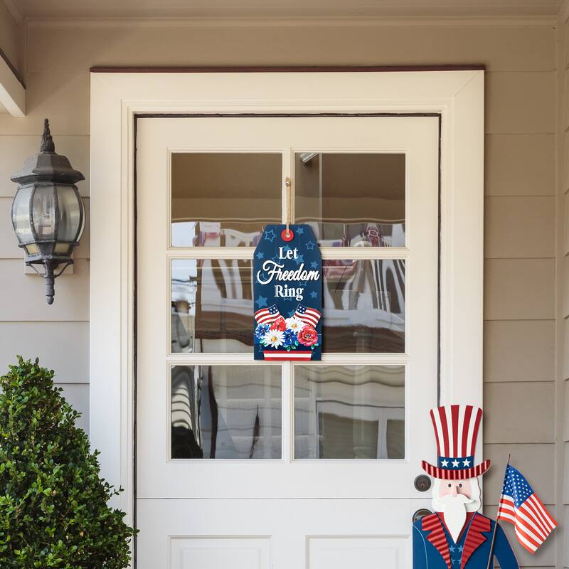 Glitzhome Patriotic/Americana Wooden Flag Sign Door Hangers Decor