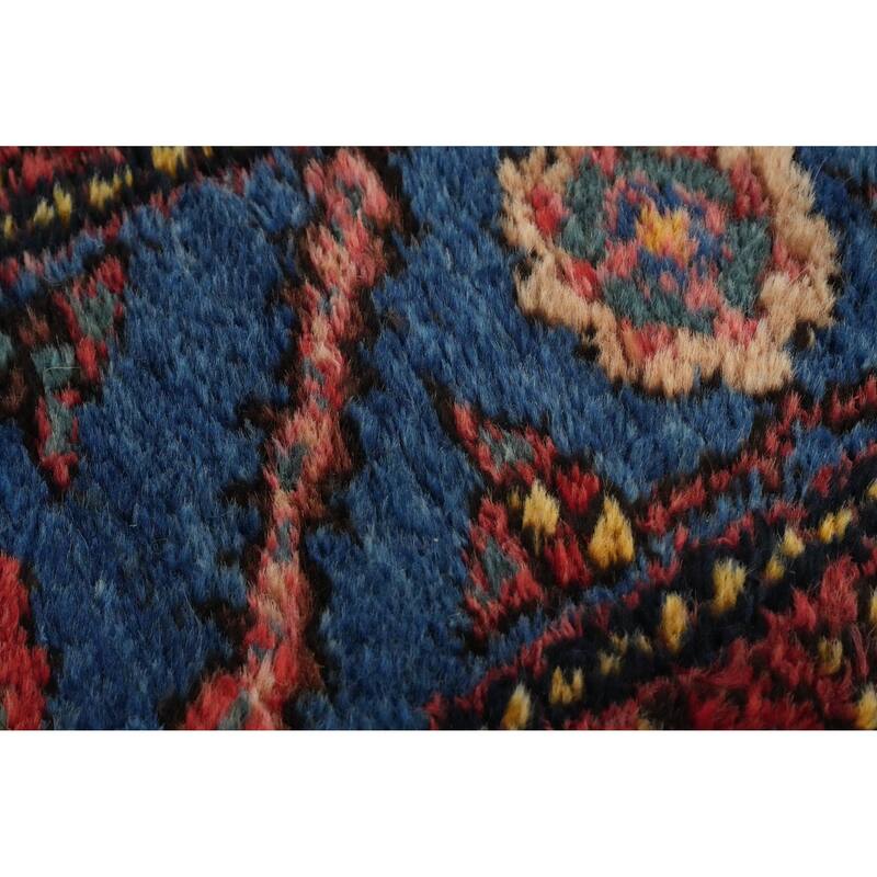 Hand Knotted Oriental 100% Wool Carpet Traditional Geometric Navy Blue & Blues Heriz (serapi) Runner Rug - 16' 4'' X 4' 0''