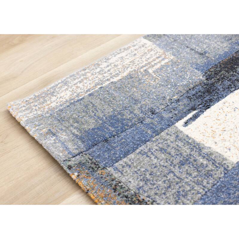 Amelia Collection - Dense Abstract Art Blue Green Area Rug