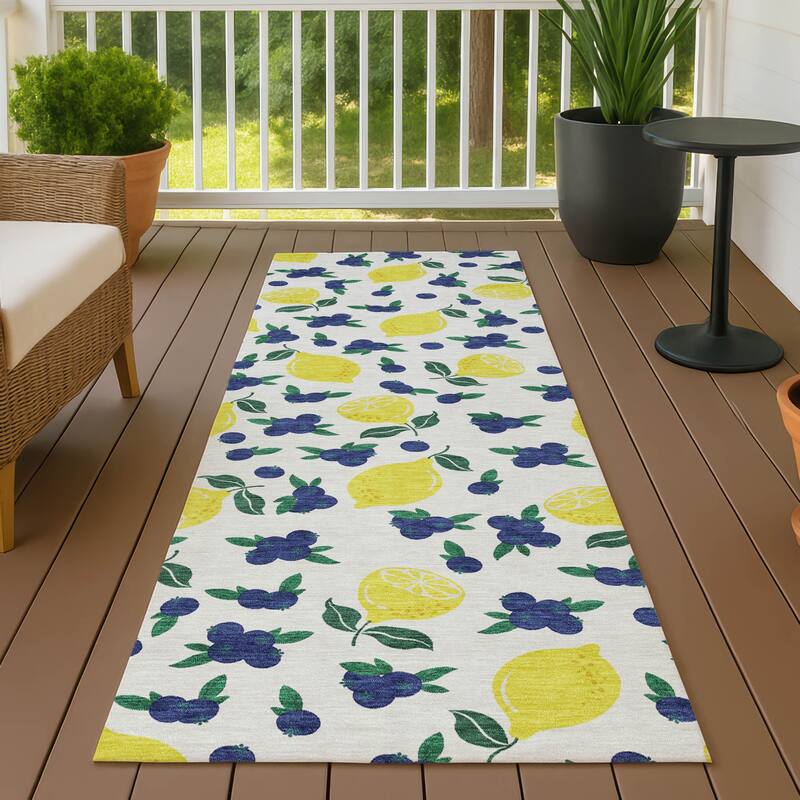 Machine Washable Indoor/ Outdoor Citrus Berry Chantille Rug - Ivory - 2'3" x 7'6"