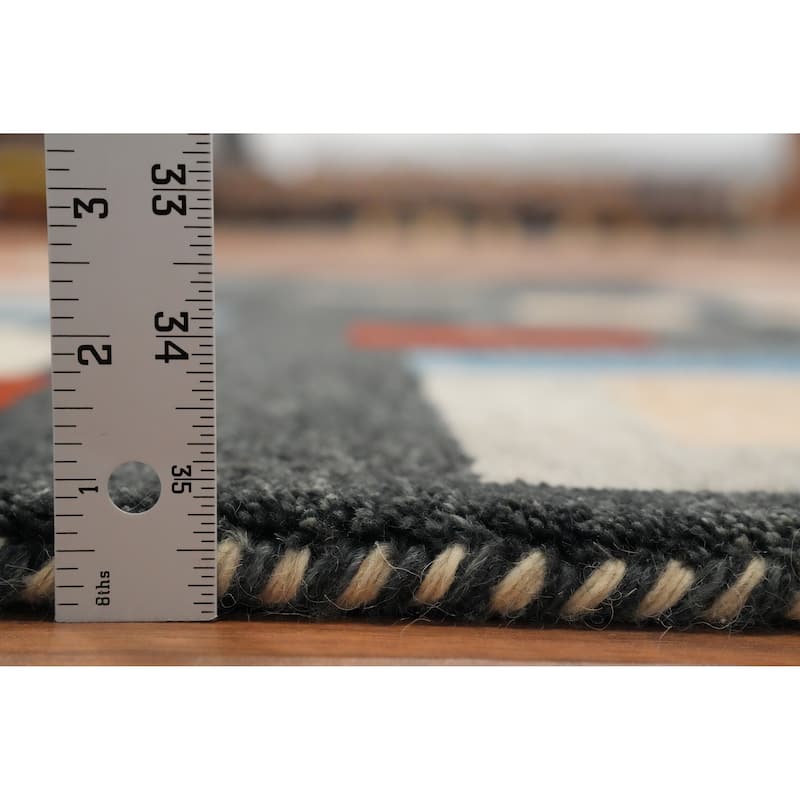 Hand Knotted Oriental 100% Wool Carpet Modern Geometric Greys & Charcoal Gabbeh Area Rug - 7' 8'' X 5' 4''