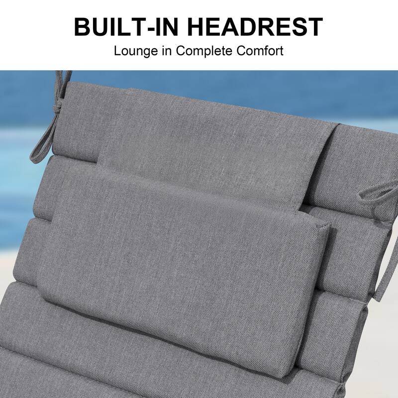 Outdoor Chaise Lounge Cushion Quilted Patio Sun Lounger Pad with Straps