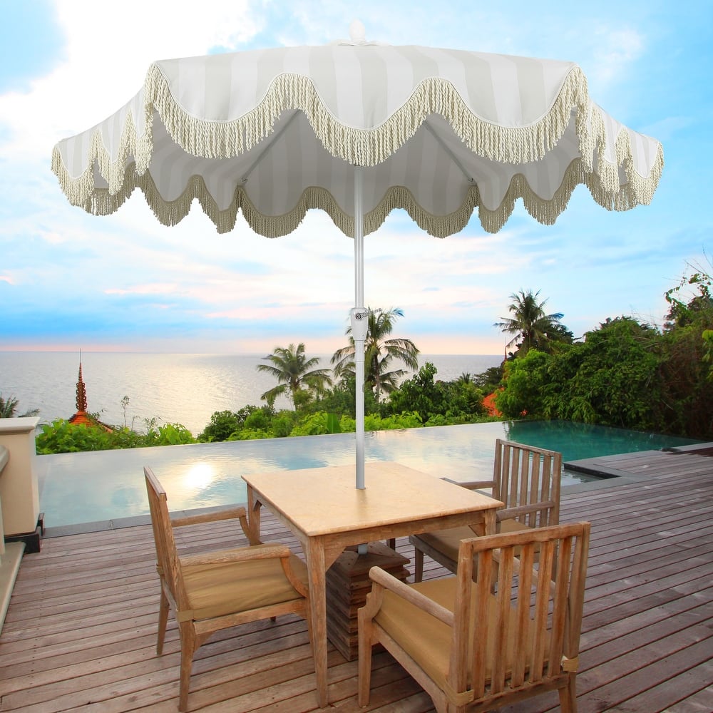 9ft Tassel Patio Umbrella Auto-Tilt, Crank , by JONATHAN Y