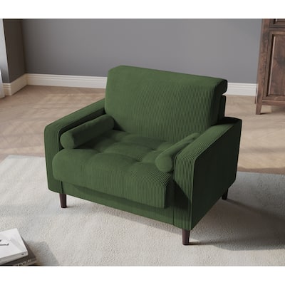 Modern Upholstered Corduroy Accent Chair With Arms Pillows