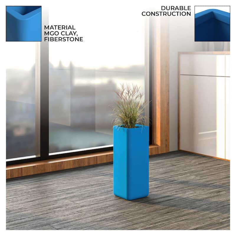 Marquee Succulent and Herb Fiberstone MGO Clay Square Planter Pot with Drainage for Indoor Outdoor Home Office Patio Porch Decor