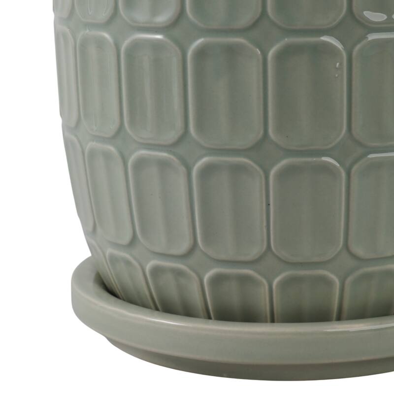 Stoneware Saucer Planters with Embossed Geometric Texture (Set of 2)
