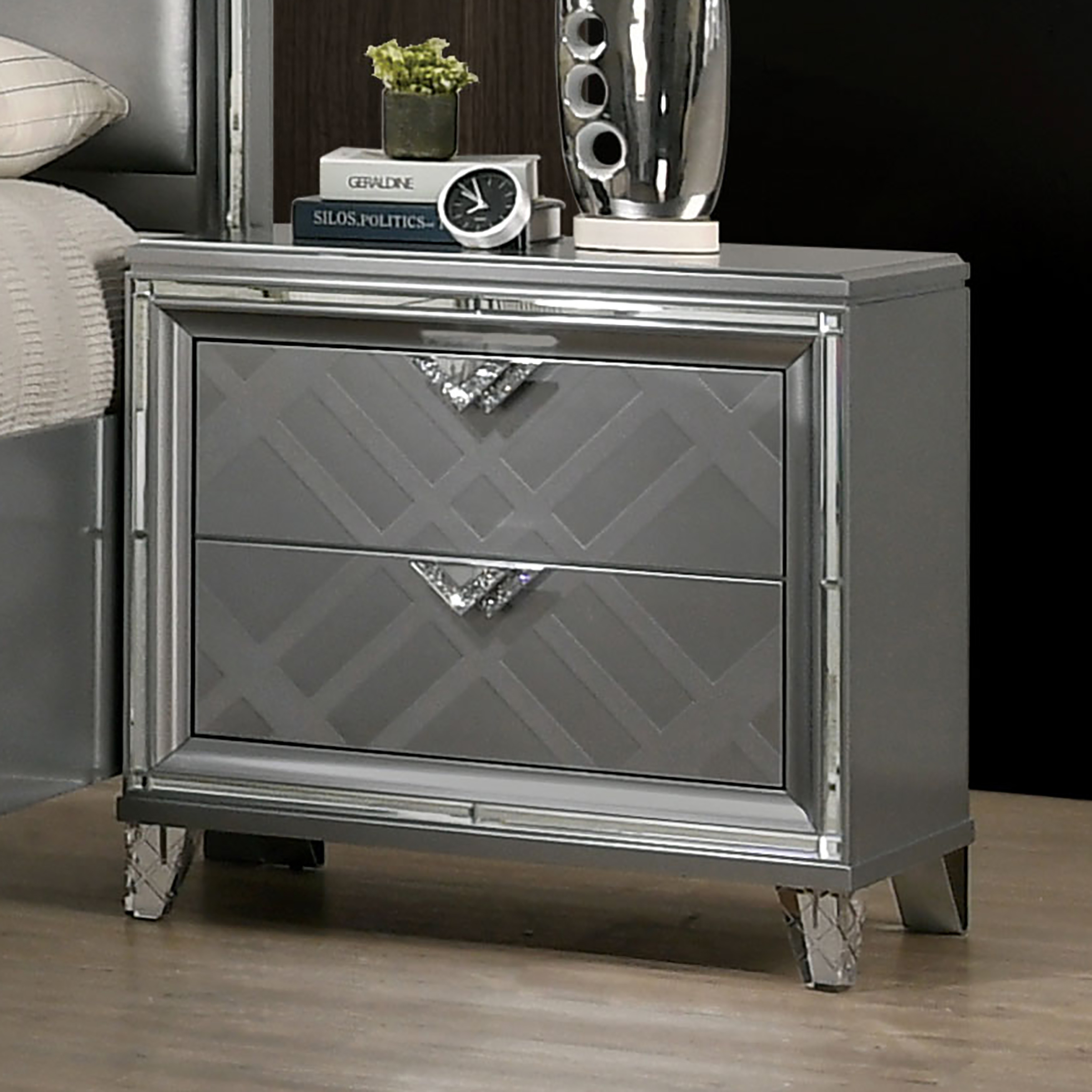 Furniture of America Farrah 2 Drawer Nightstand in Gray 