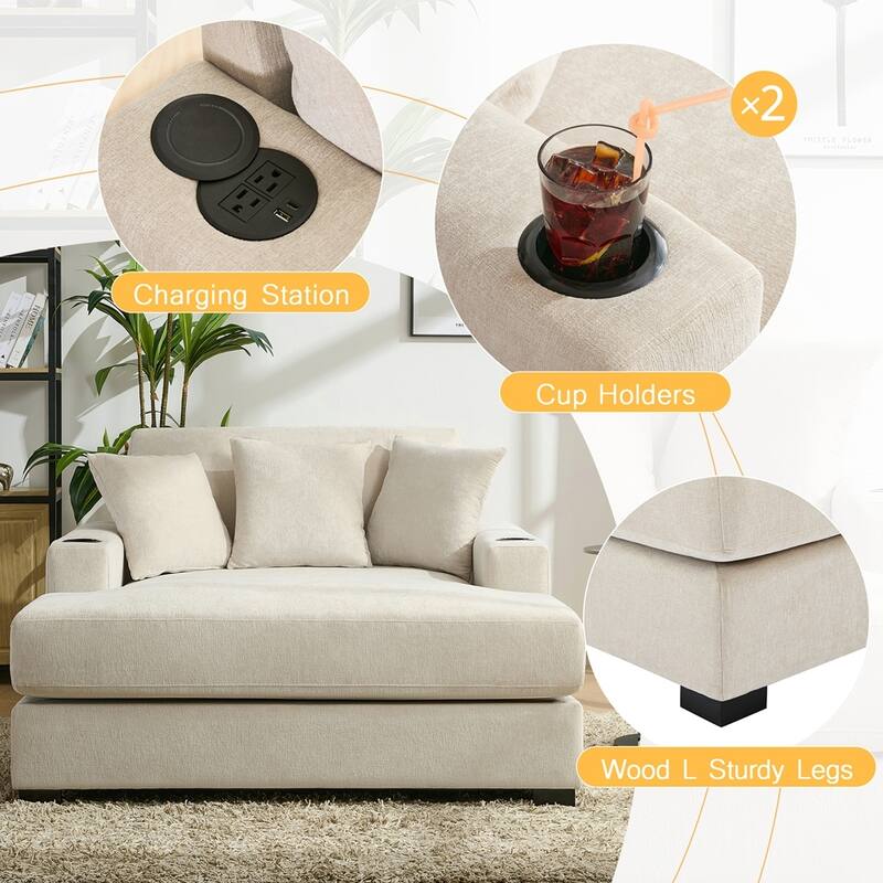 55" Oversized Lounger Modern Style Sofa with Pillows