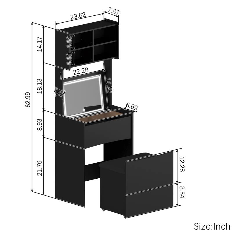 Makeup Vanity Table with Flip Top LED Illuminated Mirror & Stool